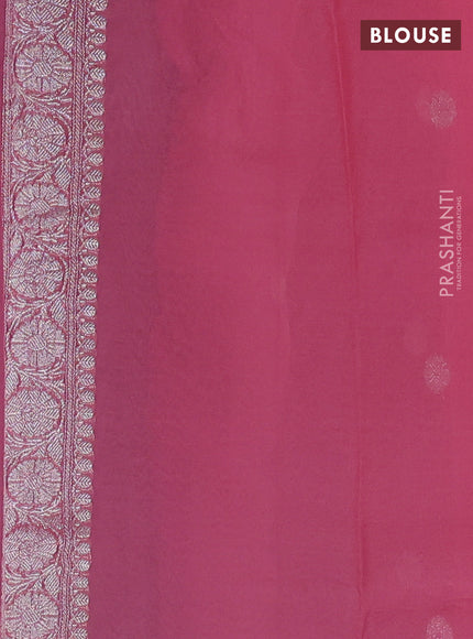 Pure banarasi chiffon saree peach pink with silver zari woven buttas and silver zari woven border
