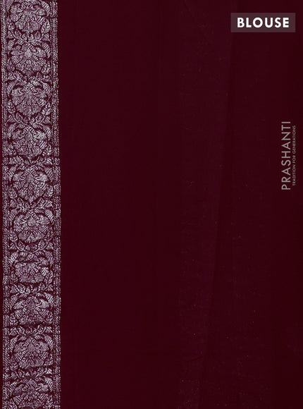 Pure banarasi chiffon saree maroon with silver zari woven buttas and silver zari woven border