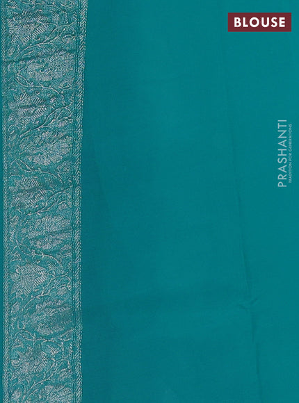 Pure banarasi chiffon saree teal blue with silver zari woven buttas and silver zari woven border