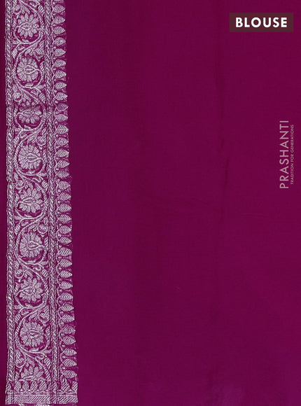 Pure banarasi chiffon saree rani pink with silver zari woven buttas and silver zari woven border