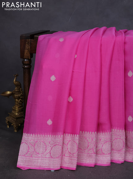 Pure banarasi chiffon saree light pink with silver zari woven buttas and silver zari woven border