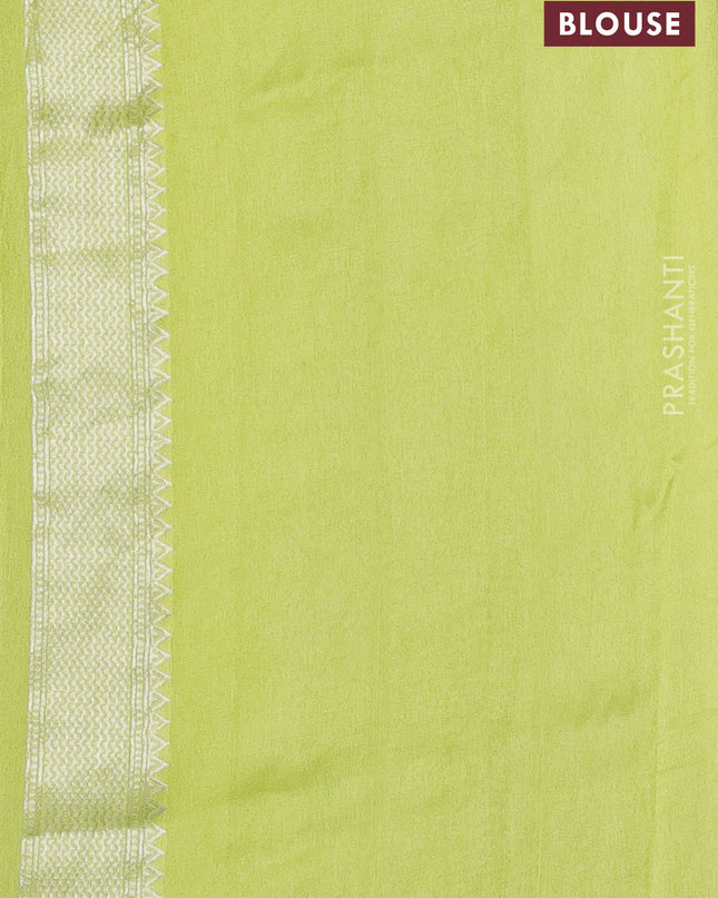 Banarasi semi raw silk saree fluorescent green with silver zari woven buttas and mina border
