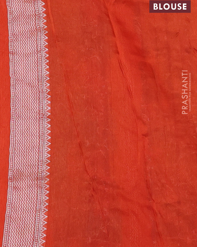 Banarasi semi raw silk saree orange with silver zari woven buttas and mina border