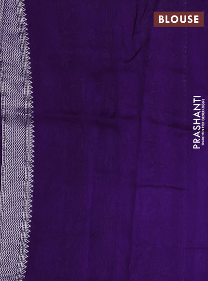 Banarasi semi raw silk saree violet with silver zari woven buttas and mina border