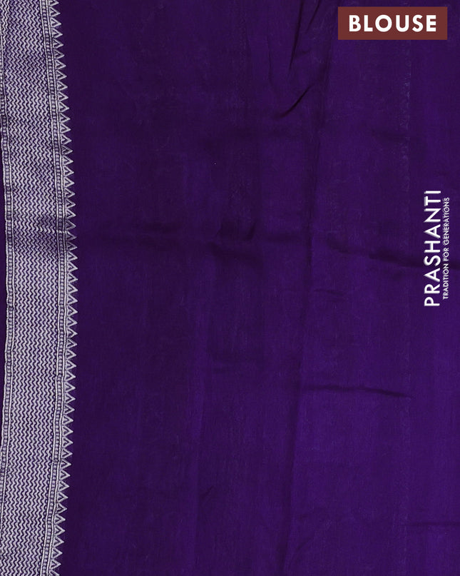Banarasi semi raw silk saree violet with silver zari woven buttas and mina border