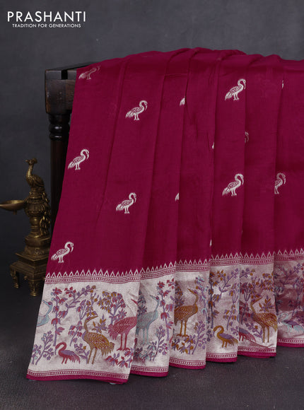Banarasi semi raw silk saree pink with silver zari woven buttas and mina border