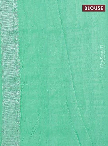 Banarasi semi raw silk saree teal green with silver zari woven buttas and mina border