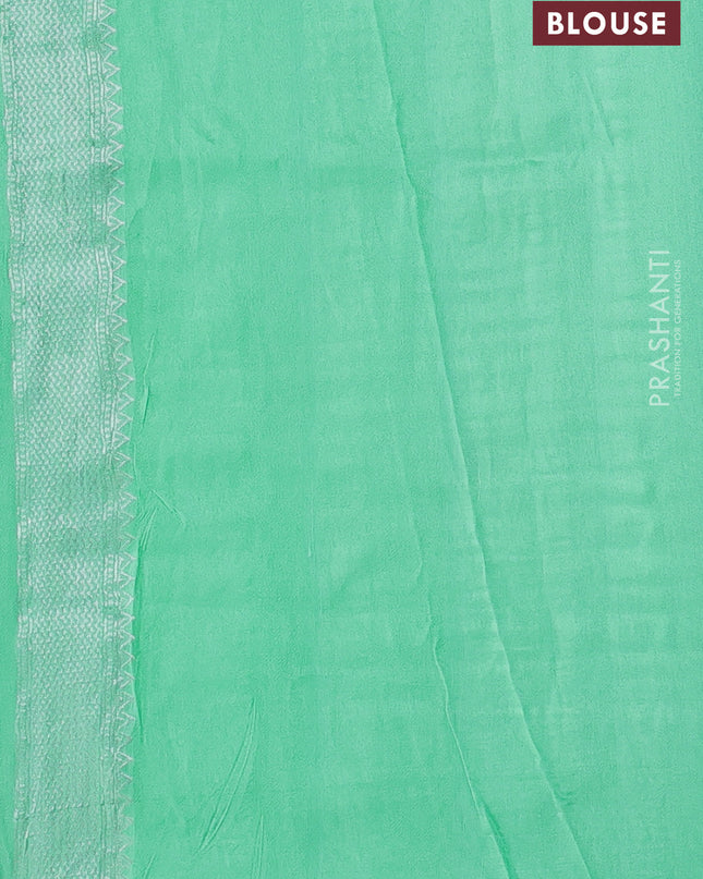 Banarasi semi raw silk saree teal green with silver zari woven buttas and mina border