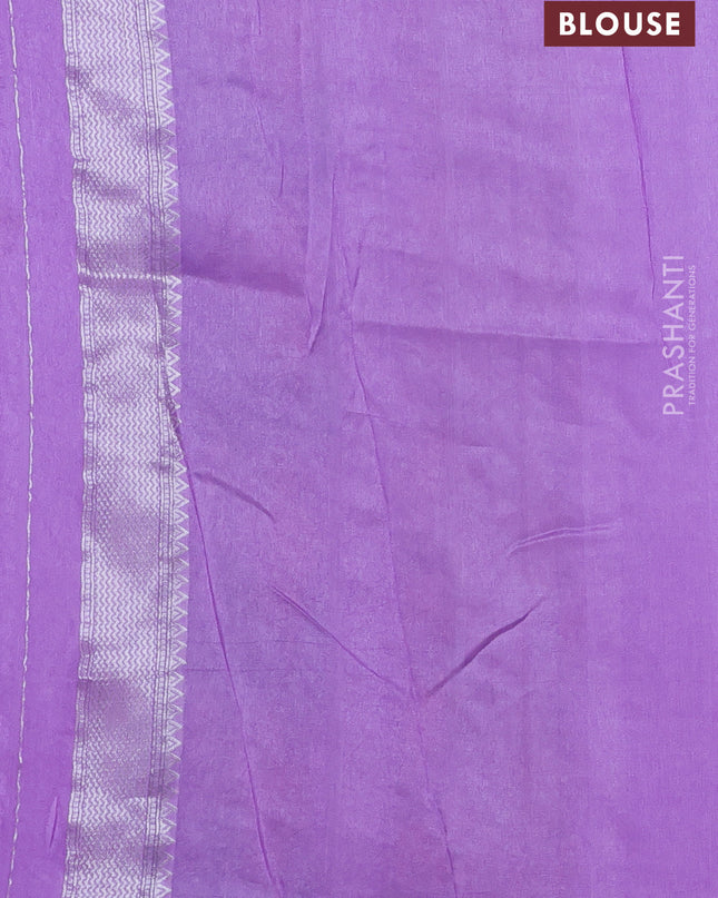 Banarasi semi raw silk saree lavender with silver zari woven buttas and mina border