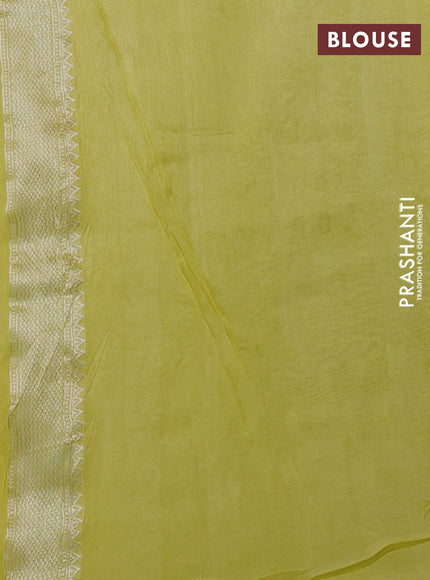 Banarasi semi raw silk saree lime yellow with silver zari woven buttas and mina border
