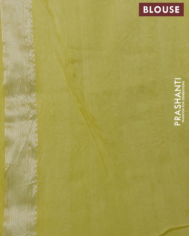 Banarasi semi raw silk saree lime yellow with silver zari woven buttas and mina border