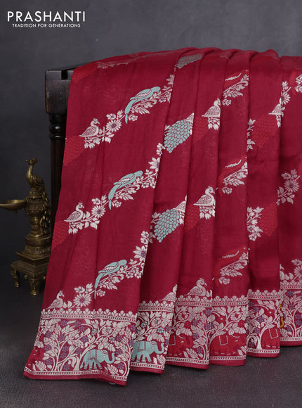 Banarasi semi raw silk saree red with allover mina wevaes and woven border