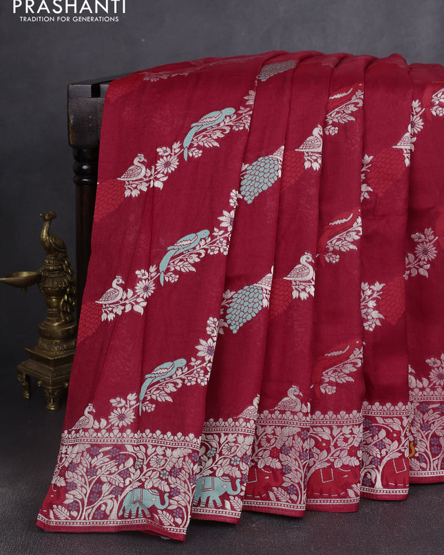 Banarasi semi raw silk saree red with allover mina wevaes and woven border