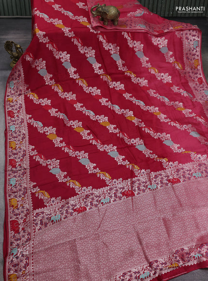 Banarasi semi raw silk saree red with allover mina wevaes and woven border