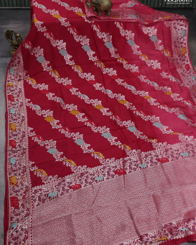 Banarasi semi raw silk saree red with allover mina wevaes and woven border