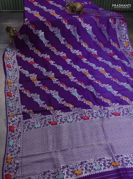Banarasi semi raw silk saree violet with allover mina wevaes and woven border