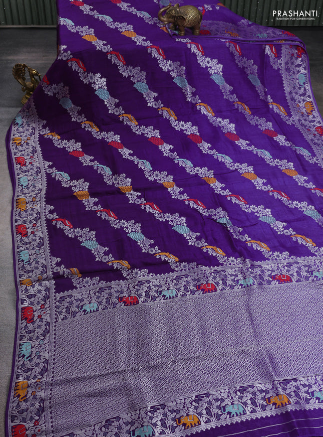 Banarasi semi raw silk saree violet with allover mina wevaes and woven border