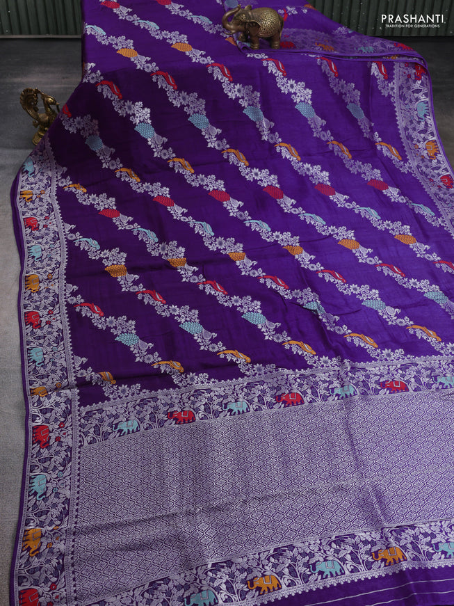 Banarasi semi raw silk saree violet with allover mina wevaes and woven border