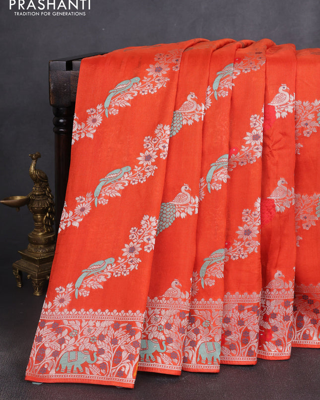 Banarasi semi raw silk saree orange with allover mina wevaes and woven border