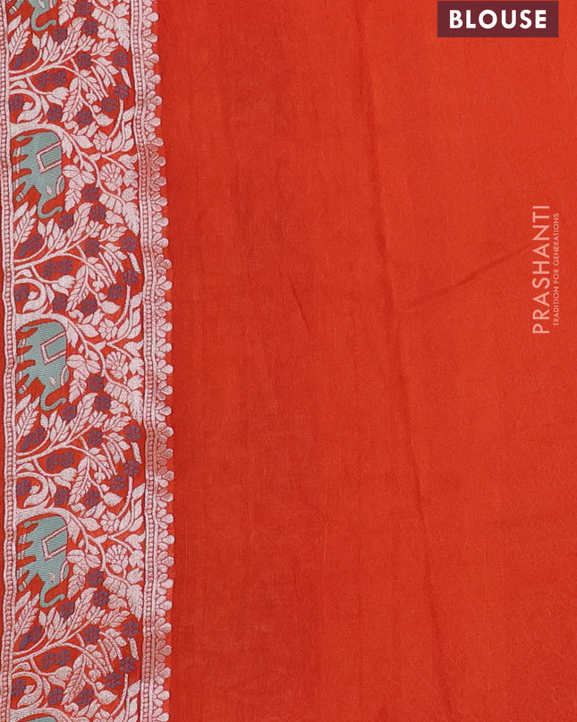 Banarasi semi raw silk saree orange with allover mina wevaes and woven border