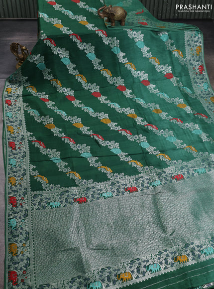 Banarasi semi raw silk saree green with allover mina wevaes and woven border