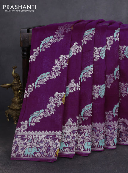 Banarasi semi raw silk saree purple with allover mina wevaes and woven border