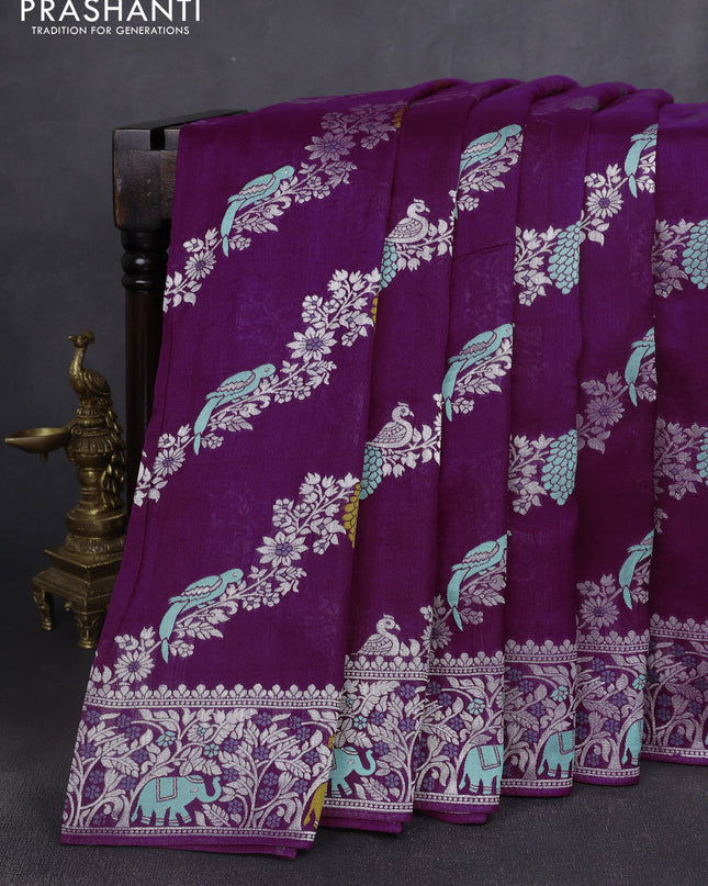 Banarasi semi raw silk saree purple with allover mina wevaes and woven border