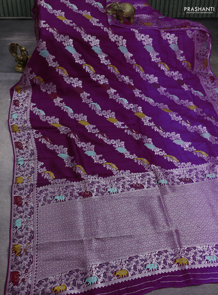 Banarasi semi raw silk saree purple with allover mina wevaes and woven border