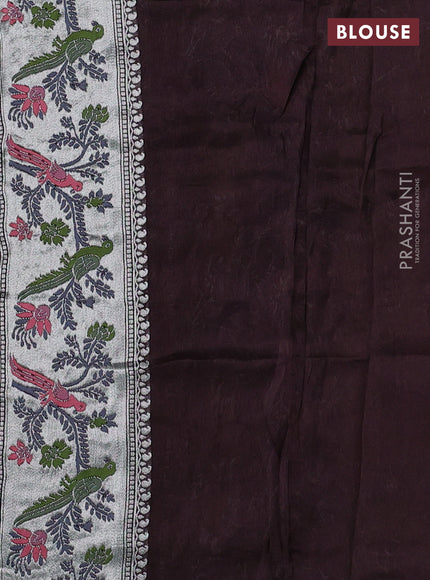 Banarasi semi raw silk saree coffee brown with silver zari woven coin buttas and mina border