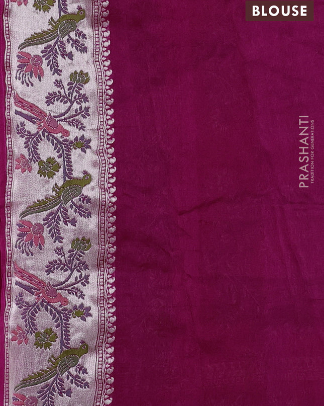 Banarasi semi raw silk saree pink with silver zari woven coin buttas and mina border