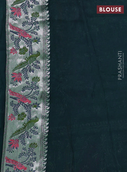 Banarasi semi raw silk saree peacock blue with silver zari woven coin buttas and mina border