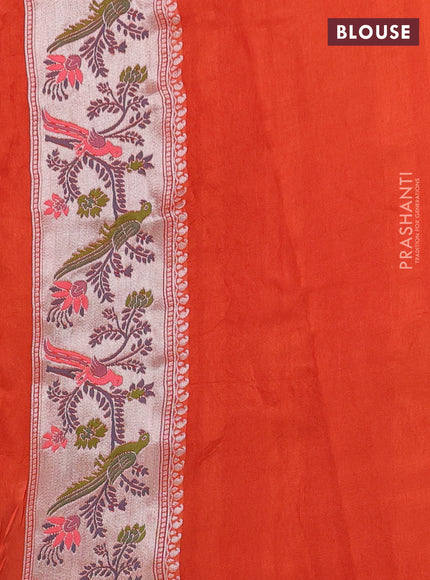 Banarasi semi raw silk saree orange with silver zari woven coin buttas and mina border