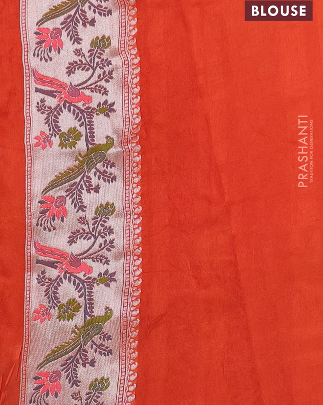 Banarasi semi raw silk saree orange with silver zari woven coin buttas and mina border