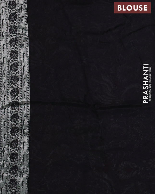 Banarasi semi raw silk saree black with silver zari woven buttas and mina border