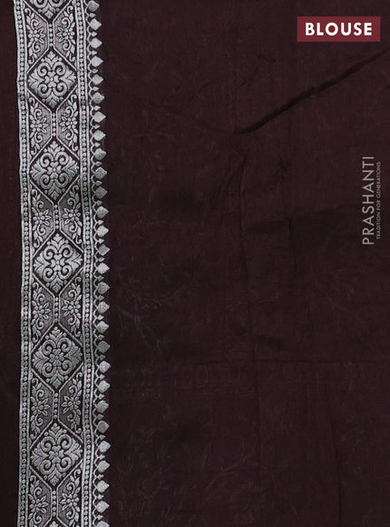Banarasi semi raw silk saree coffee brown with silver zari weaves and mina border