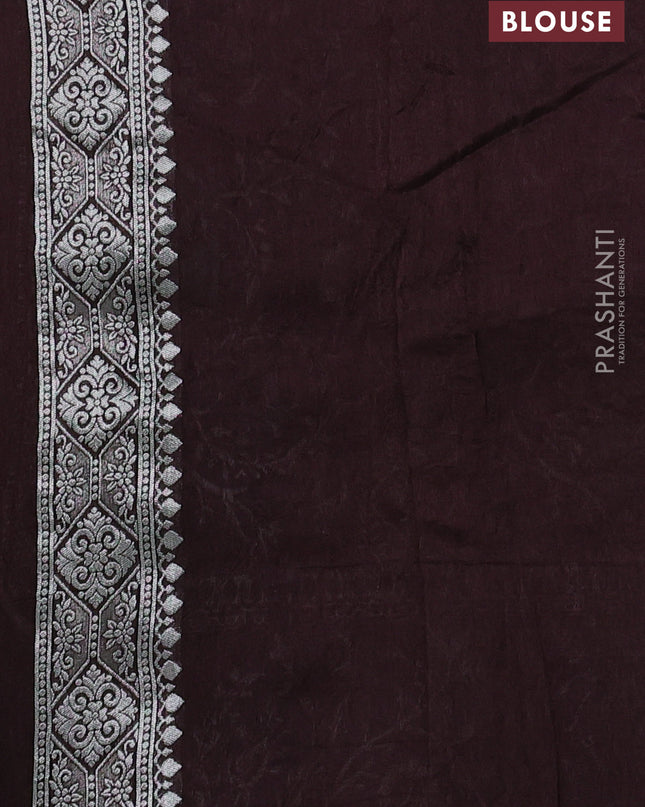 Banarasi semi raw silk saree coffee brown with silver zari weaves and mina border
