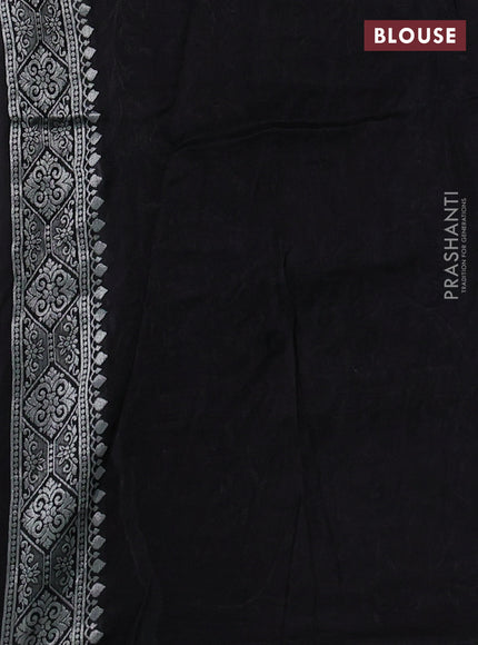 Banarasi semi raw silk saree black with silver zari weaves and mina border