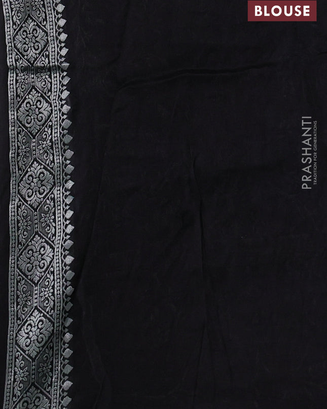 Banarasi semi raw silk saree black with silver zari weaves and mina border