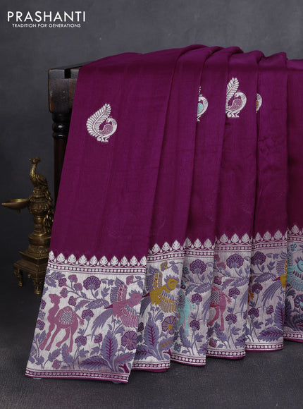 Banarasi semi raw silk saree purple with annam buttas and mina border