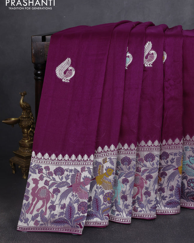 Banarasi semi raw silk saree purple with annam buttas and mina border
