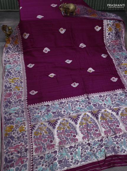 Banarasi semi raw silk saree purple with annam buttas and mina border