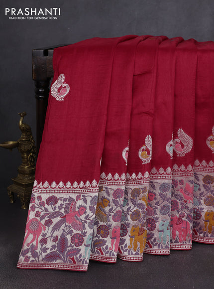 Banarasi semi raw silk saree red with annam buttas and mina border