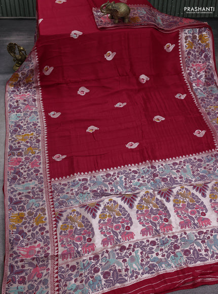 Banarasi semi raw silk saree red with annam buttas and mina border