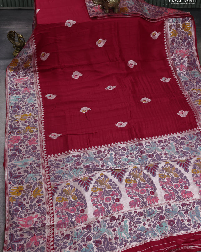 Banarasi semi raw silk saree red with annam buttas and mina border