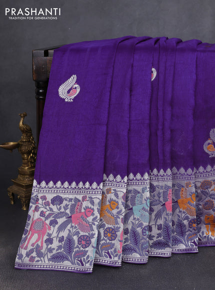 Banarasi semi raw silk saree violet with annam buttas and mina border