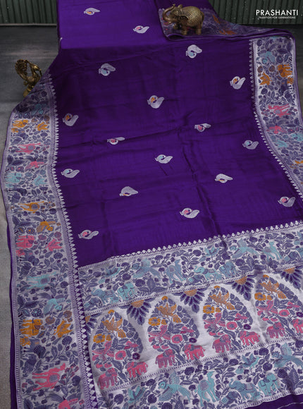 Banarasi semi raw silk saree violet with annam buttas and mina border