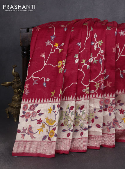 Banarasi semi raw silk saree red with allover mina weaves and woven border
