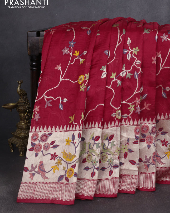 Banarasi semi raw silk saree red with allover mina weaves and woven border
