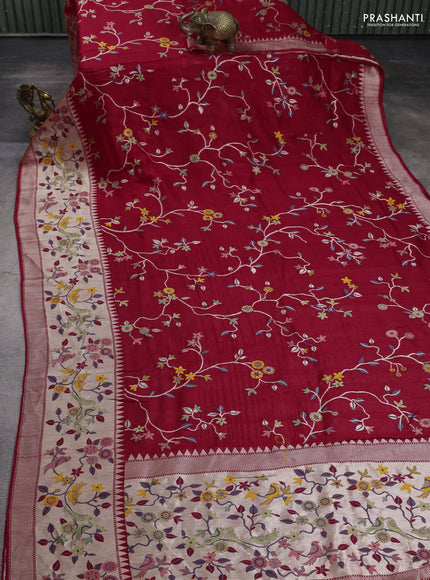 Banarasi semi raw silk saree red with allover mina weaves and woven border