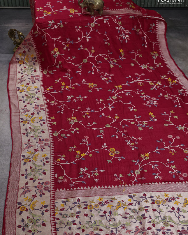 Banarasi semi raw silk saree red with allover mina weaves and woven border